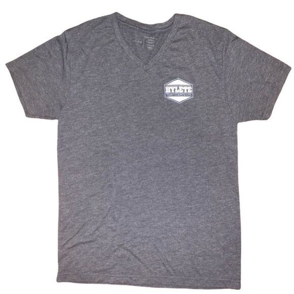 Hylete Other - Hylete heathered navy V-neck t-shirt, front logo